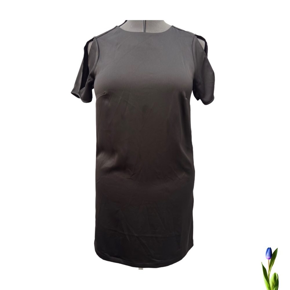 H&M Black dress with slit sleeves, shows skin decorative back strap, Size 8